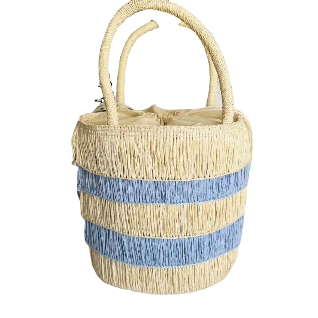 2023 New Splicing Tassel Paper Rope Straw Bag Portable Woven Shoulder Bag